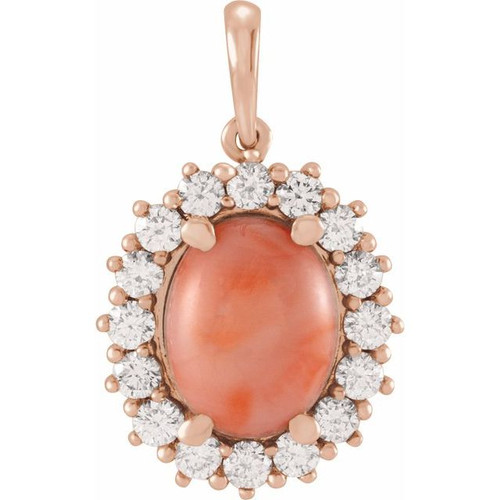 14K Rose Natural Pink Coral & 1/3 CTW Natural Diamond Halo-Style Pendant 