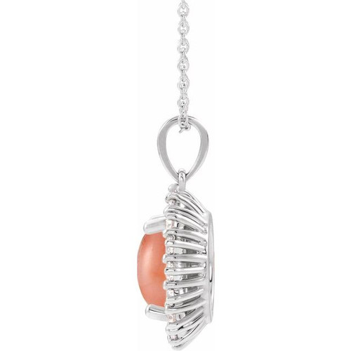 Sterling Silver Natural Pink Coral & 1/3 CTW Natural Diamond Halo-Style 16-18" Necklace