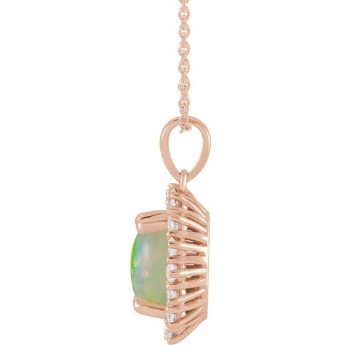 14K Yellow Natural Ethiopian Opal & 1/4 CTW Natural Diamond Halo-Style 16-18" Necklace