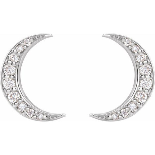14K White 1/10 CTW Lab-Grown Crescent Moon Stud Earrings