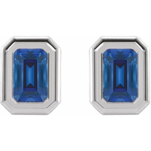 Platinum Lab-Grown Blue Sapphire Solitaire Earrings