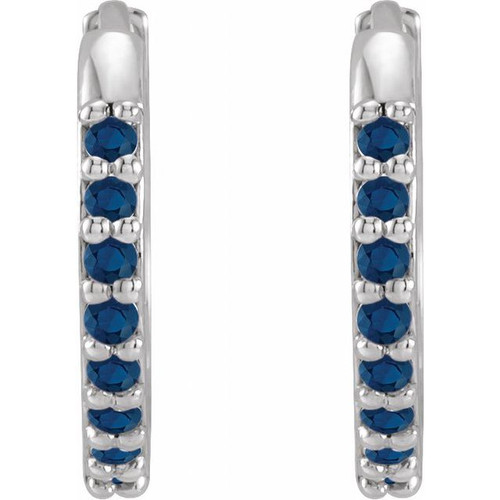 14K White Lab-Grown Blue Sapphire 12.5 mm Huggie Earrings