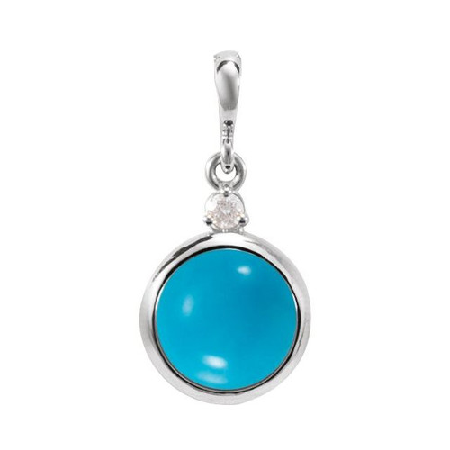 14K White 6 mm Natural Turquoise & .03 CT Natural Diamond Pendant
