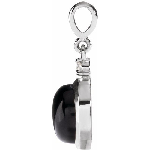 14K White 6 mm Natural Black Onyx & .03 CT Natural Diamond Cabochon Pendant