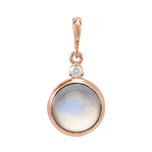14K Rose 6 mm Natural Rainbow Moonstone & .03 CT Natural Diamond Pendant
