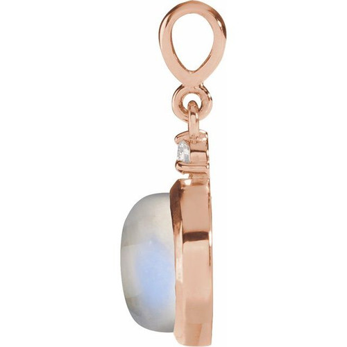 14K Rose 8 mm Natural Rainbow Moonstone & .03 CT Natural Diamond Pendant