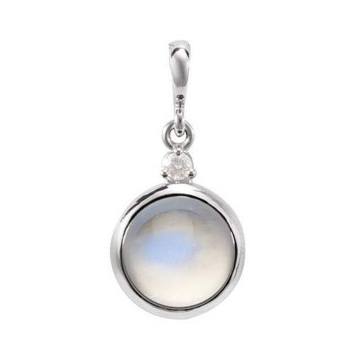 14K White 8 mm Natural Rainbow Moonstone & .03 CT Natural Diamond Pendant