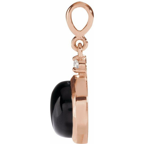 14K Rose 8 mm Natural Black Onyx & .03 CT Natural Diamond Cabochon Pendant