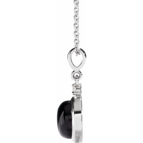 Sterling Silver 8 mm Natural Black Onyx & .03 CT Natural Diamond Cabochon 16-18" Necklace 