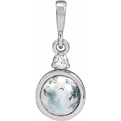 14K White 6 mm Natural Moss Agate & .03 CTW Natural Diamond Pendant