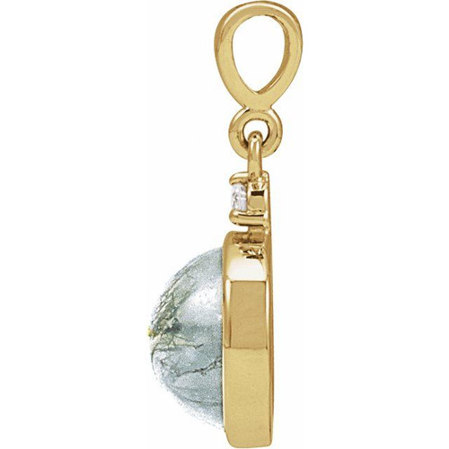 14K Yellow 8 mm Natural Moss Agate & .03 CTW Natural Diamond Pendant