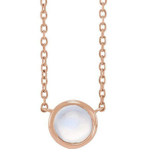 14K Rose Cabochon Natural Rainbow Moonstone Bezel-Set 18" Necklace
