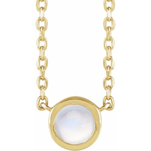 14K Yellow Cabochon Natural Rainbow Moonstone Bezel-Set 18" Necklace
