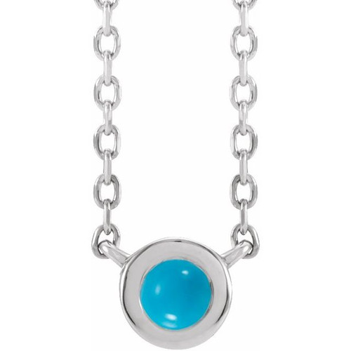 14K White Cabochon Natural Turquois Bezel-Set 18" Necklace