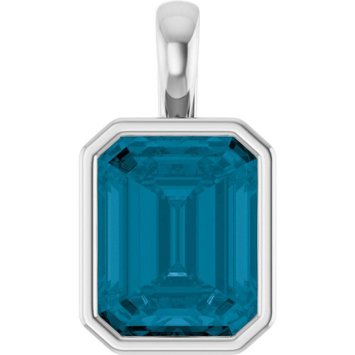 14K White Natural London Blue Topaz Pendant