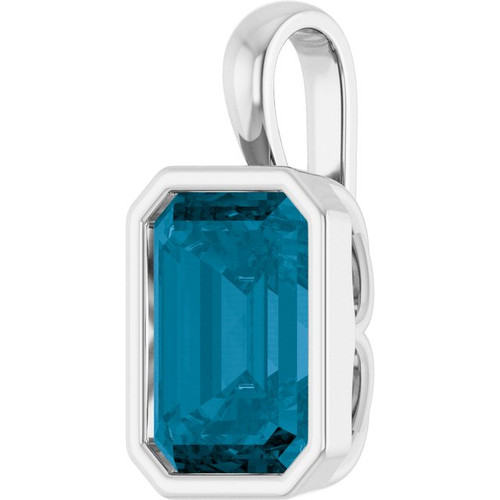 14K White Natural London Blue Topaz Pendant
