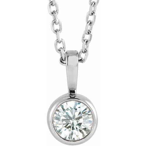 14K White 1/4 CT Lab-Grown Diamond Bezel-Set Solitaire 16-18" Necklace