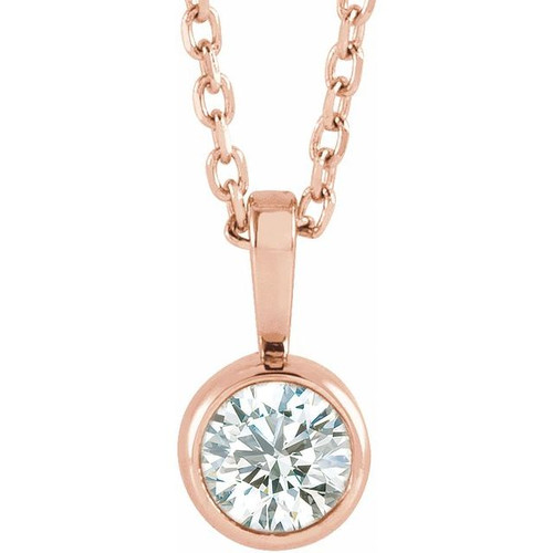 14K Rose 1/4 CT Lab-Grown Diamond Bezel-Set Solitaire 16-18" Necklace