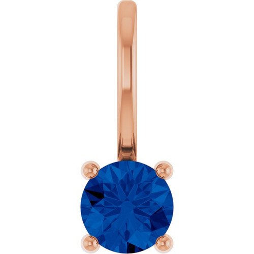14K Rose Lab-Grown Blue Sapphire Solitaire Charm/Pendant