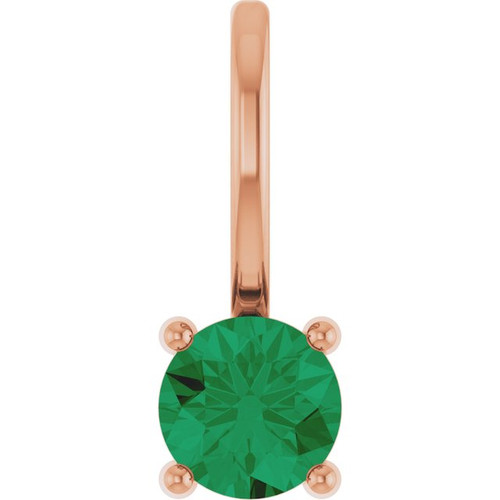 14K Rose Lab-Grown Emerald Solitaire Charm/Pendant