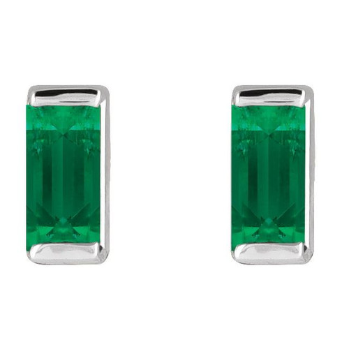 Sterling Silver Lab-Grown Emerald Channel-Set Earrings