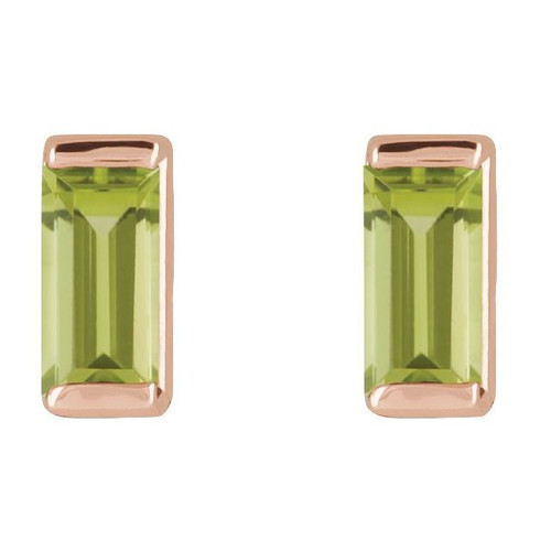 14K Rose Natural Peridot Channel-Set Earrings