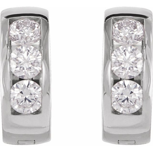 14K White 1/5 CTW Natural Diamond 10 mm Hinged Hoop Earrings