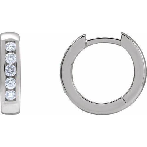 14K White 1/3 CTW Natural Diamond 14 mm Hinged Hoop Earrings