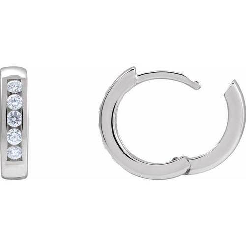 Sterling Silver 1/3 CTW Natural Diamond 14 mm Hinged Hoop Earrings