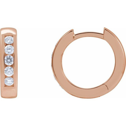 14K Rose 1/3 CTW Natural Diamond 14 mm Hinged Hoop Earrings