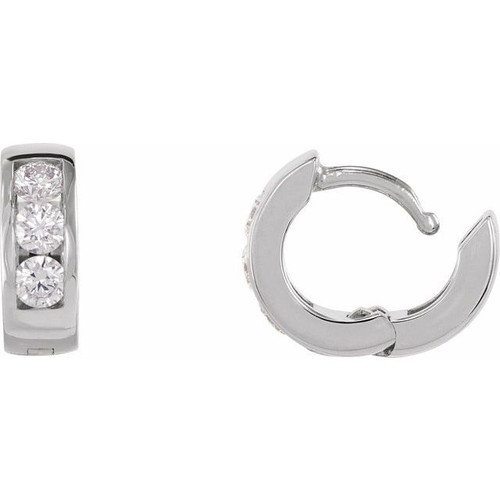 Sterling Silver 1/5 CTW Natural Diamond 10 mm Hinged Hoop Earrings