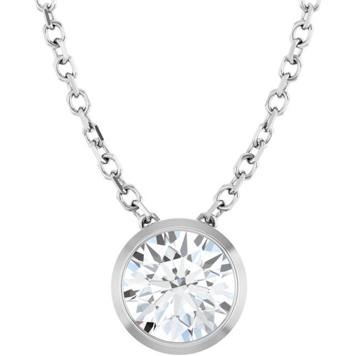 Platinum 1/2 CT Natural Diamond Bezel-Set 16-18" Necklace