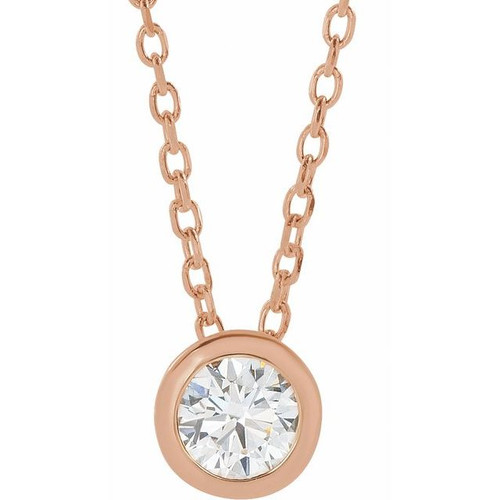 14K Rose 1/4 CT Lab-Grown Diamond Bezel-Set 16-18" Necklace