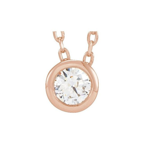14K Rose 1/10 CT Lab-Grown Diamond Bezel-Set 16-18" Necklace
