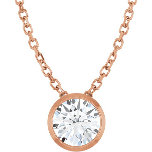 14K Rose 3/8 CT Lab-Grown Diamond Bezel-Set 16-18" Necklace