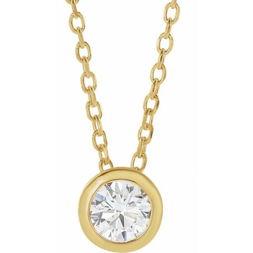 14K Yellow 1/4 CT Lab-Grown Diamond Bezel-Set 16-18" Necklace
