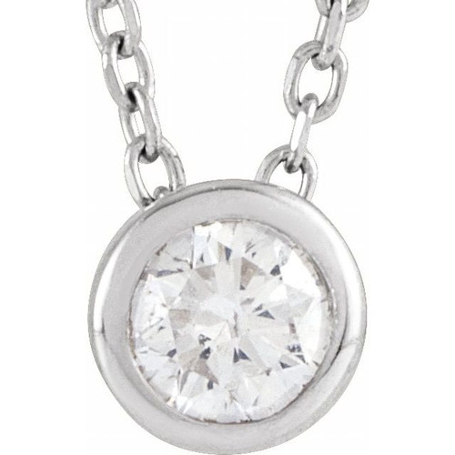 14K White 5/8 CT Lab-Grown Diamond Bezel-Set 16-18" Necklace