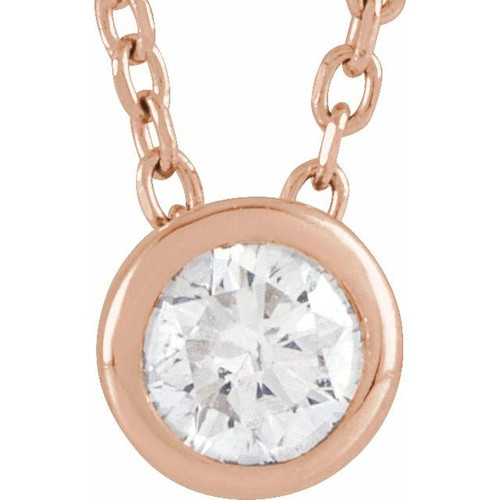14K Rose 3/4 CT Natural Diamond Bezel-Set 16-18" Necklace
