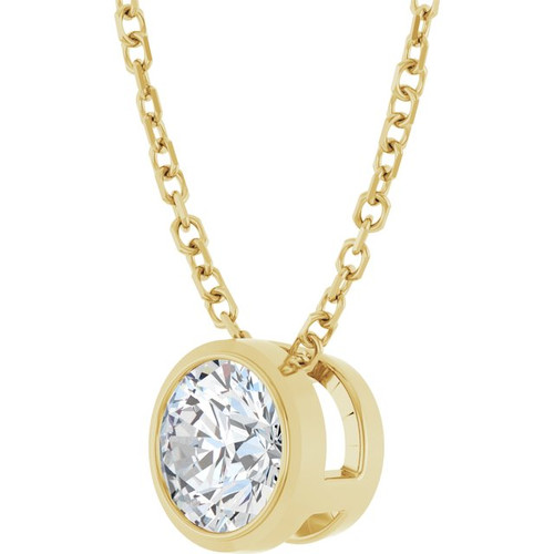 14K Yellow 3/8 CT Lab-Grown Diamond Bezel-Set 16-18" Necklace