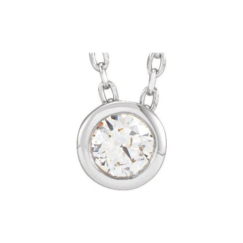 14K White 1/10 CT Lab-Grown Diamond Bezel-Set 16-18" Necklace