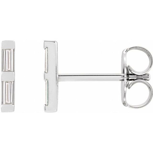 14K White .08 CTW Natural Diamond Bar Earrings