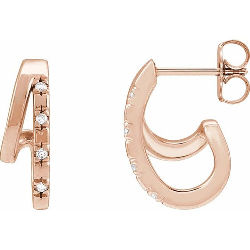 14K Rose .05 CTW Natural Diamond Hoop Earrings