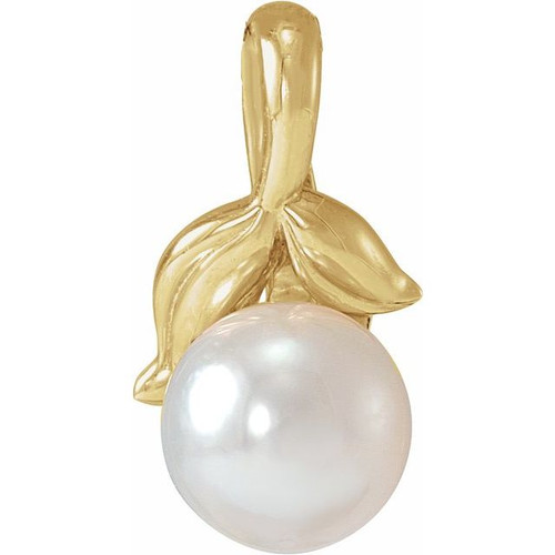 14K Yellow 5-5.5 mm Cultured White Akoya Pearl Floral Pendant
