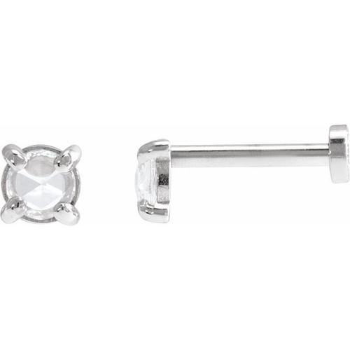 14K White 1/6 CT Rose-Cut Natural Diamond Press Fit Back Stud Earring
