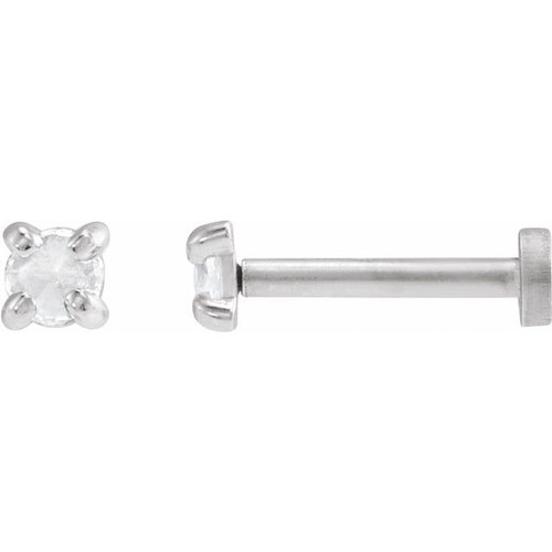 14K White .04 CT Rose-Cut Natural Diamond Press Fit Back Stud Earring