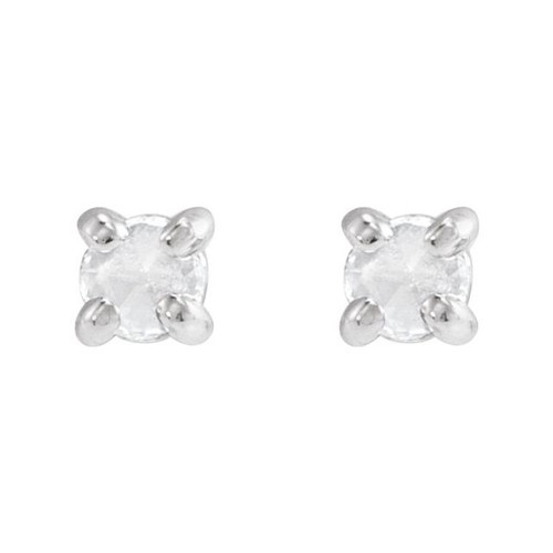 14K White .04 CT Rose-Cut Natural Diamond Press Fit Back Stud Earring
