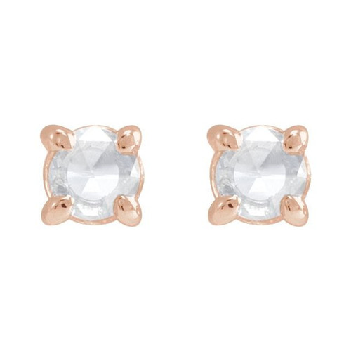 14K Rose .06 CT Rose-Cut Natural Diamond Press Fit Back Stud Earring