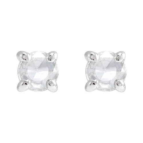 14K White .06 CT Rose-Cut Natural Diamond Press Fit Back Stud Earring