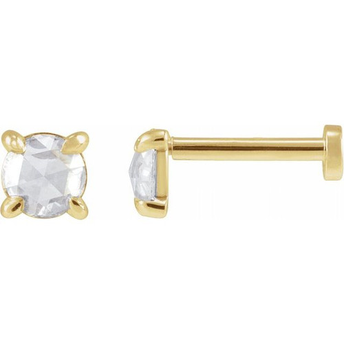 14K Yellow 1/8 CT Rose-Cut Natural Diamond Press Fit Back Stud Earring