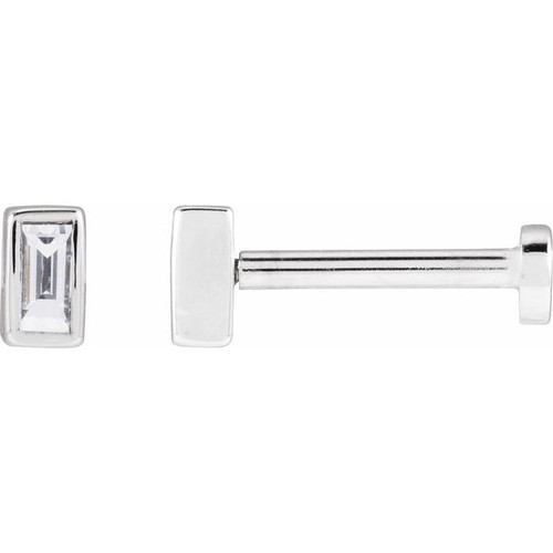 14K White .05 CT Natural Diamond Press Fit Back Stud Earring 